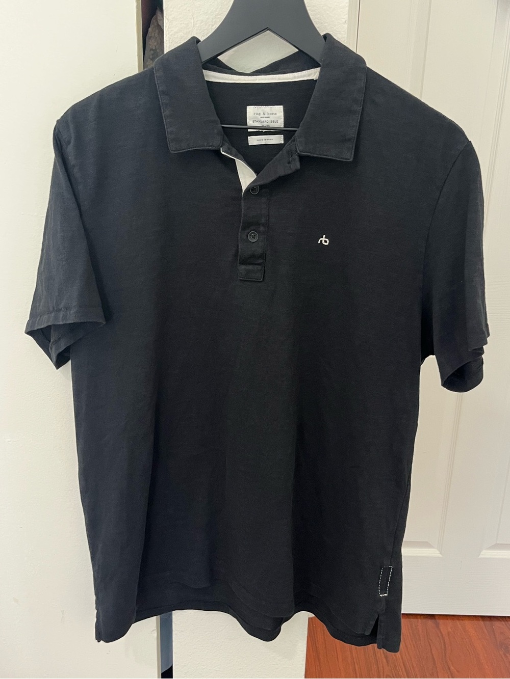 rag & bone Black Short-Sleeve Polo with Contrast Trim